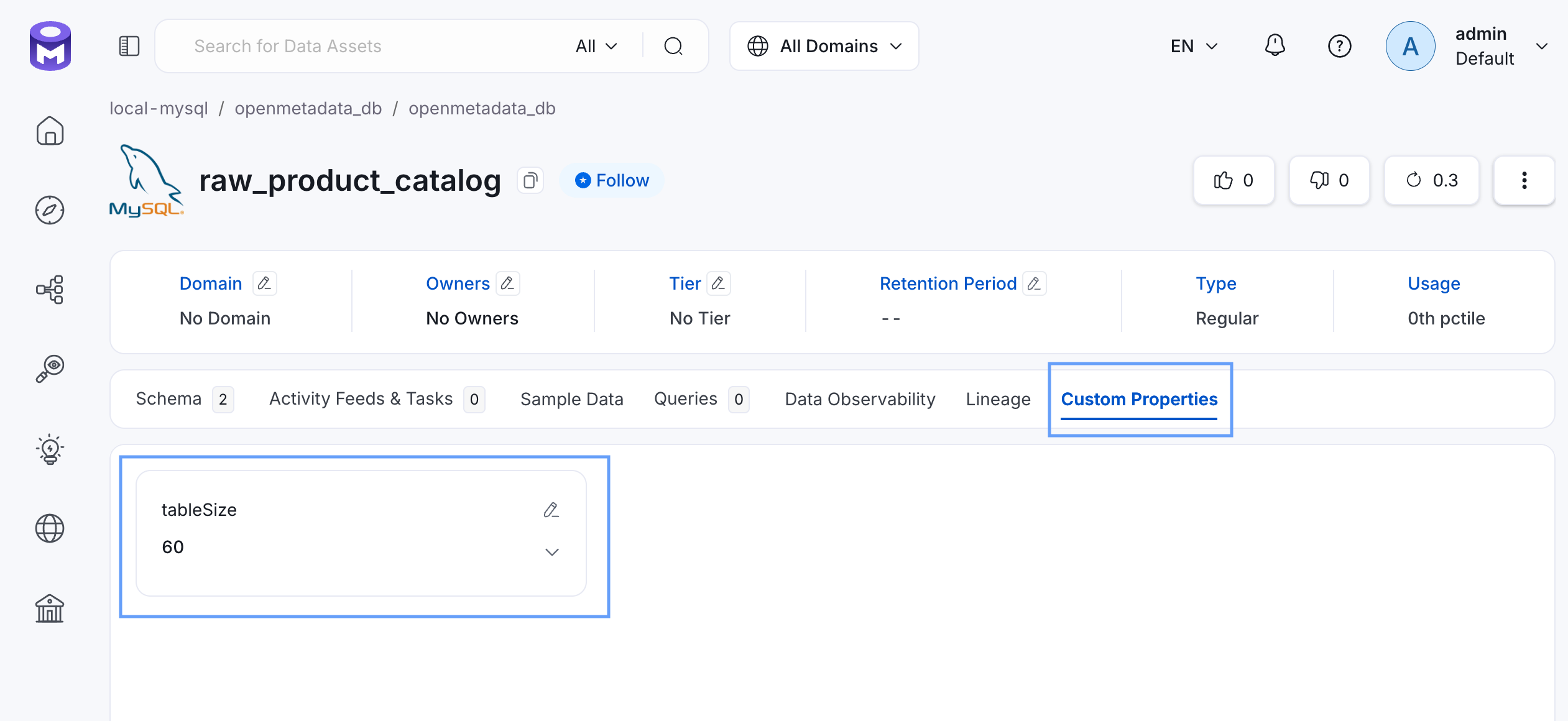 Custom property added to table