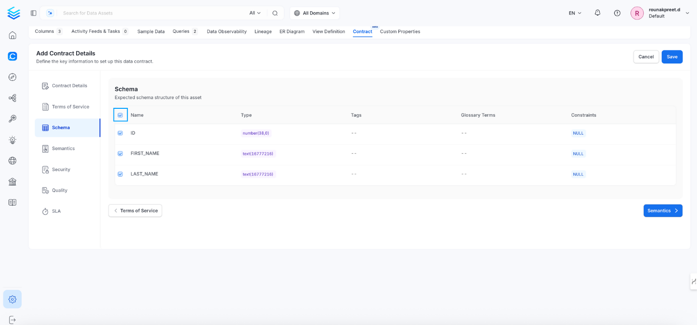 Selecting a schema for Data Contract