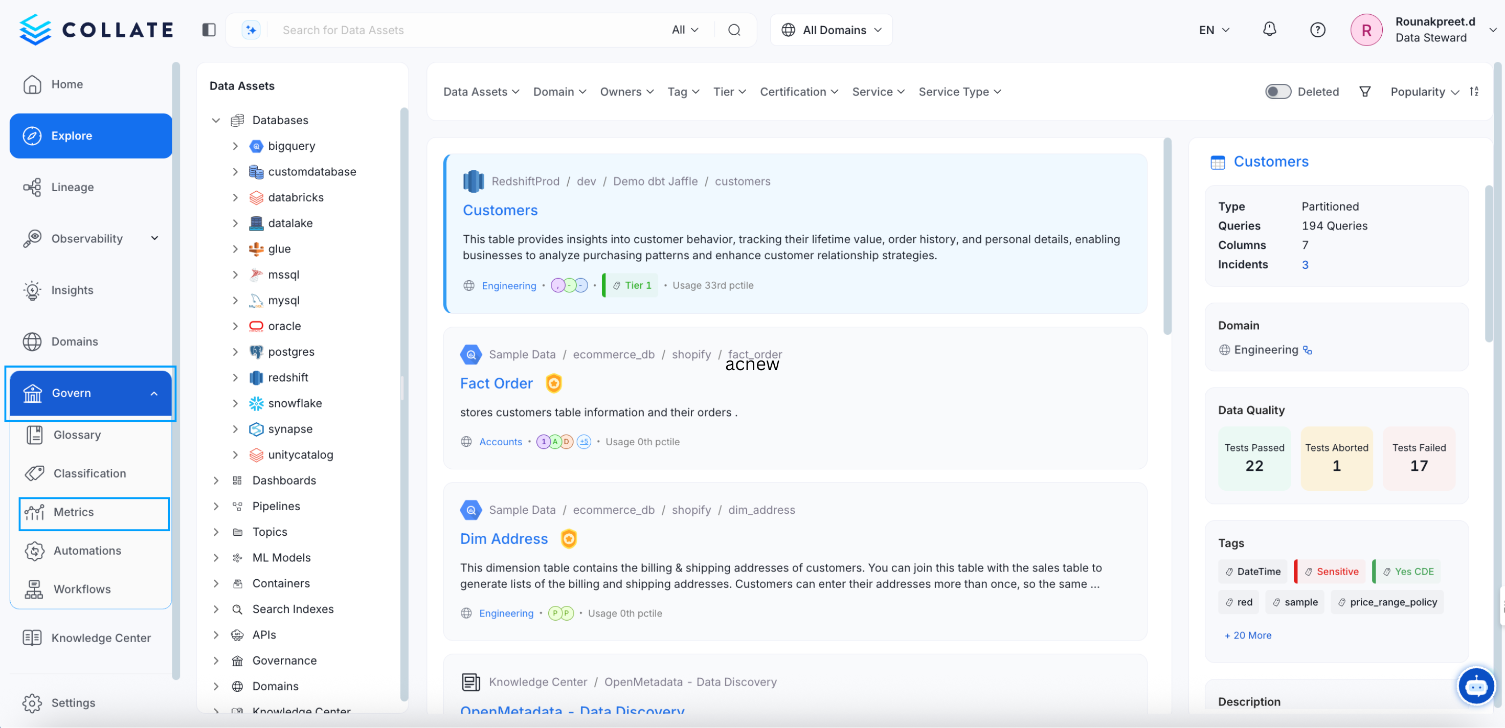 Navigate to the Metrics Section