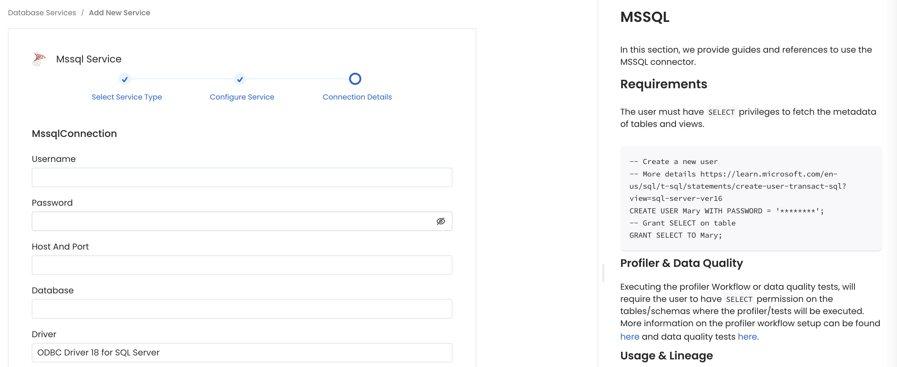 Configure Service connection