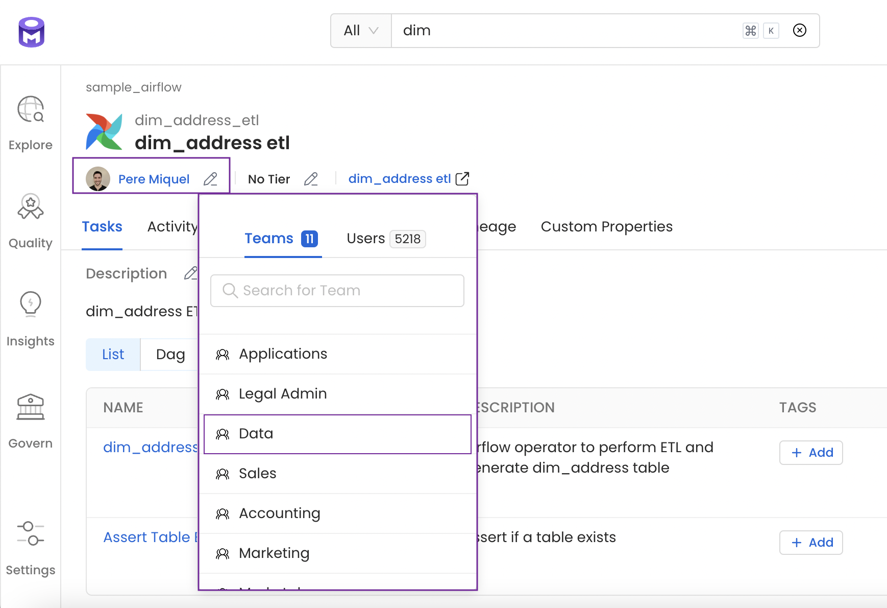 Change the Owner of the Data Asset