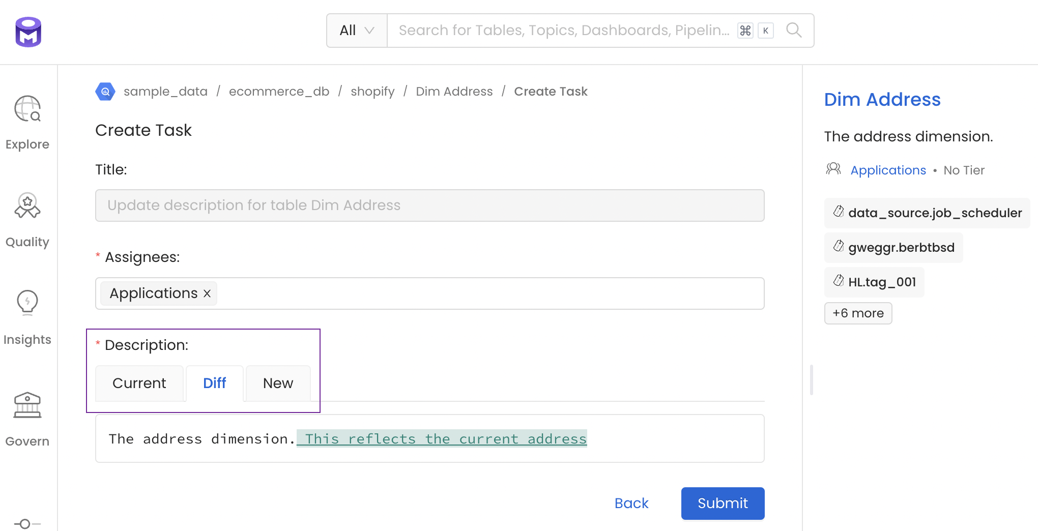 Create a Task for Data Asset Description